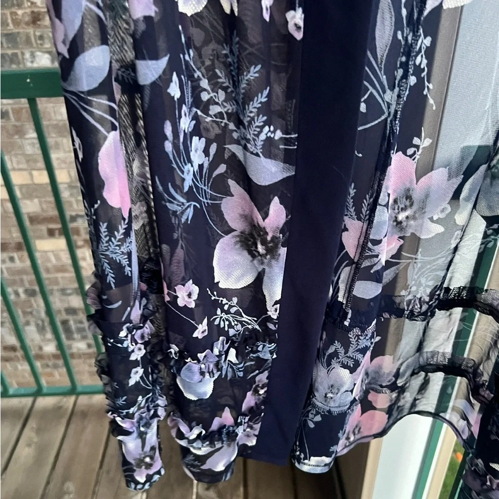 🆕 R&M Richards 22W Navy Pink Floral Mesh Jacket Kimono Cardigan Duster Plus Size - Picture 11 of 16